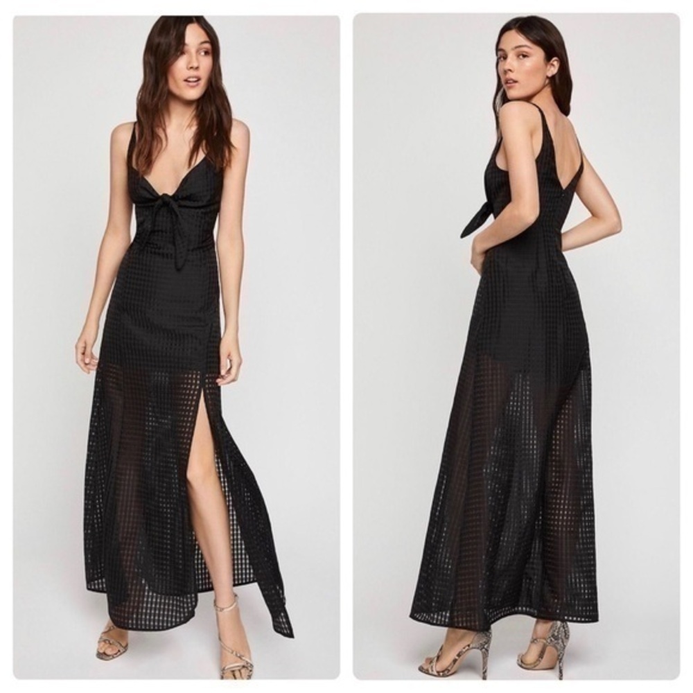 NWT BCBGeneration Black Square Mesh Tie Bust Front Slit Maxi Dress KK22